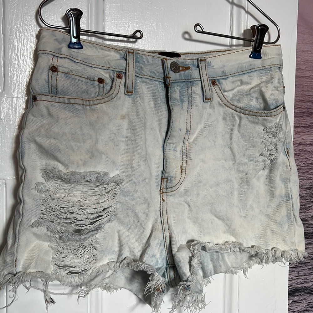 Distressed jean shorts